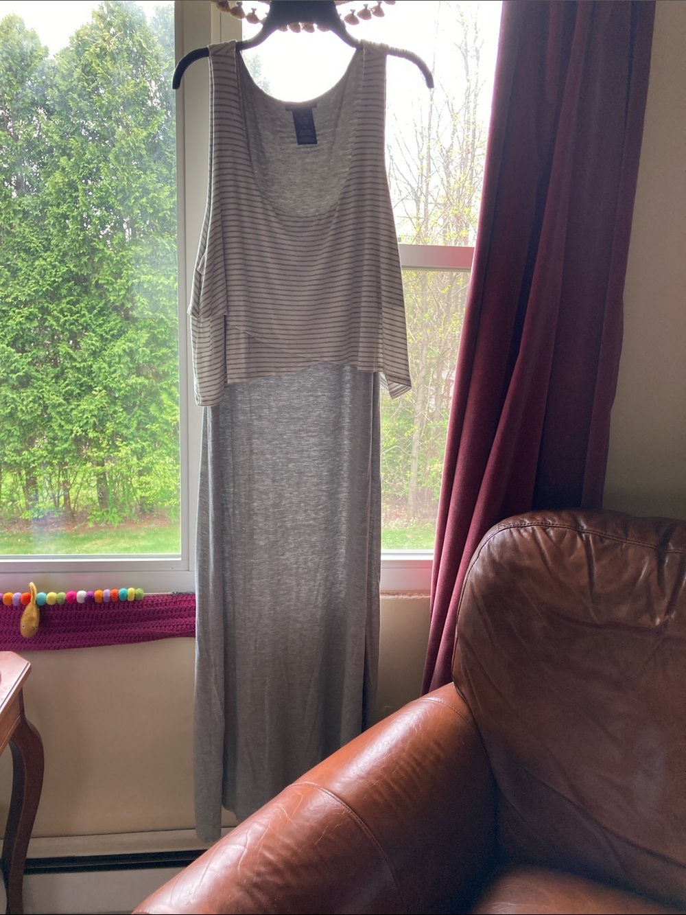 Chelsea & Theodore Gray Striped Scoop Neck Maxi Dress
